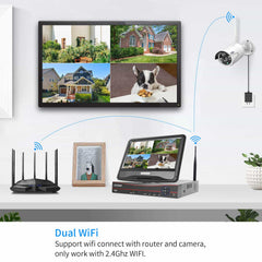 【NO Hard Drive】Hiseeu 10'' LCD Wireless WiFi NVR 10 Channels Network Video Recorder Works with Hiseeu EseeCloud 1080P/3MP/5MP Wireless Cameras