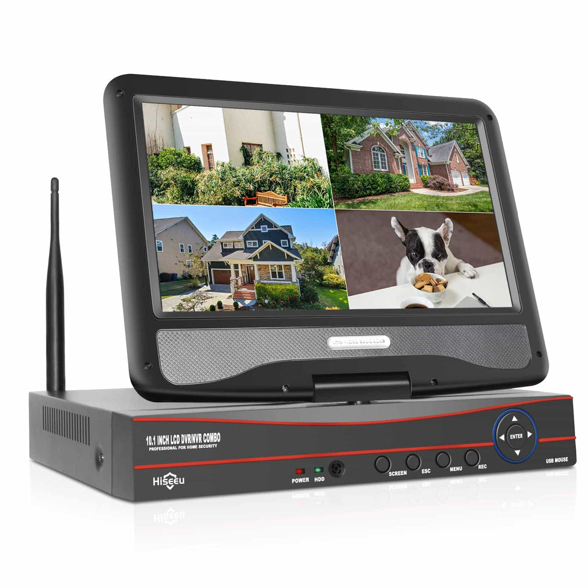 【NO Hard Drive】Hiseeu 10'' LCD Wireless WiFi NVR 10 Channels Network Video Recorder Works with Hiseeu EseeCloud 1080P/3MP/5MP Wireless Cameras