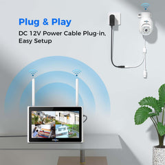 [Wireless Pro, Auto Tracking, Expandable 10Channels 10" LCD Monitor NVR] 5MP PTZ 4Pcs Security Camera System BUILD-IN 1TB HDD with 2-Way Audio