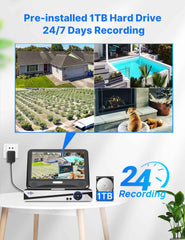 [Wireless Pro, 100ft Range, Expandable 10Channels 4K 10inch LCD Monitor NVR] 5MP Wireless Security Bullet Camera System BUILD-IN 1T HDD with One-Way Audio