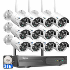 [Wireless Pro, 100ft Range, Expandable 16Channels 4K NVR] 5MP Wireless Security Bullet 12Pcs Camera System BUILD-IN 3TB HDD with Night Vision