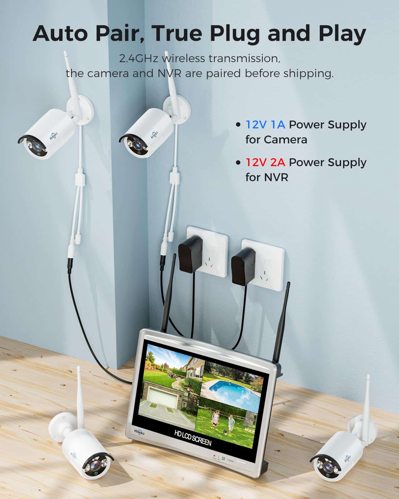 Wireless Pro, 100ft Range, Expandable 10Channels 12inches LCD