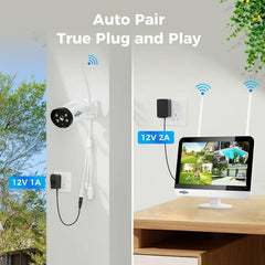 Hiseeu 4Pcs 3MP Wireless WiFi Security Camera System with 12.1" Monitor, 1TB Hard Drive,Color Night Vision , IP66 Waterproof, Motion Alert - Hiseeu