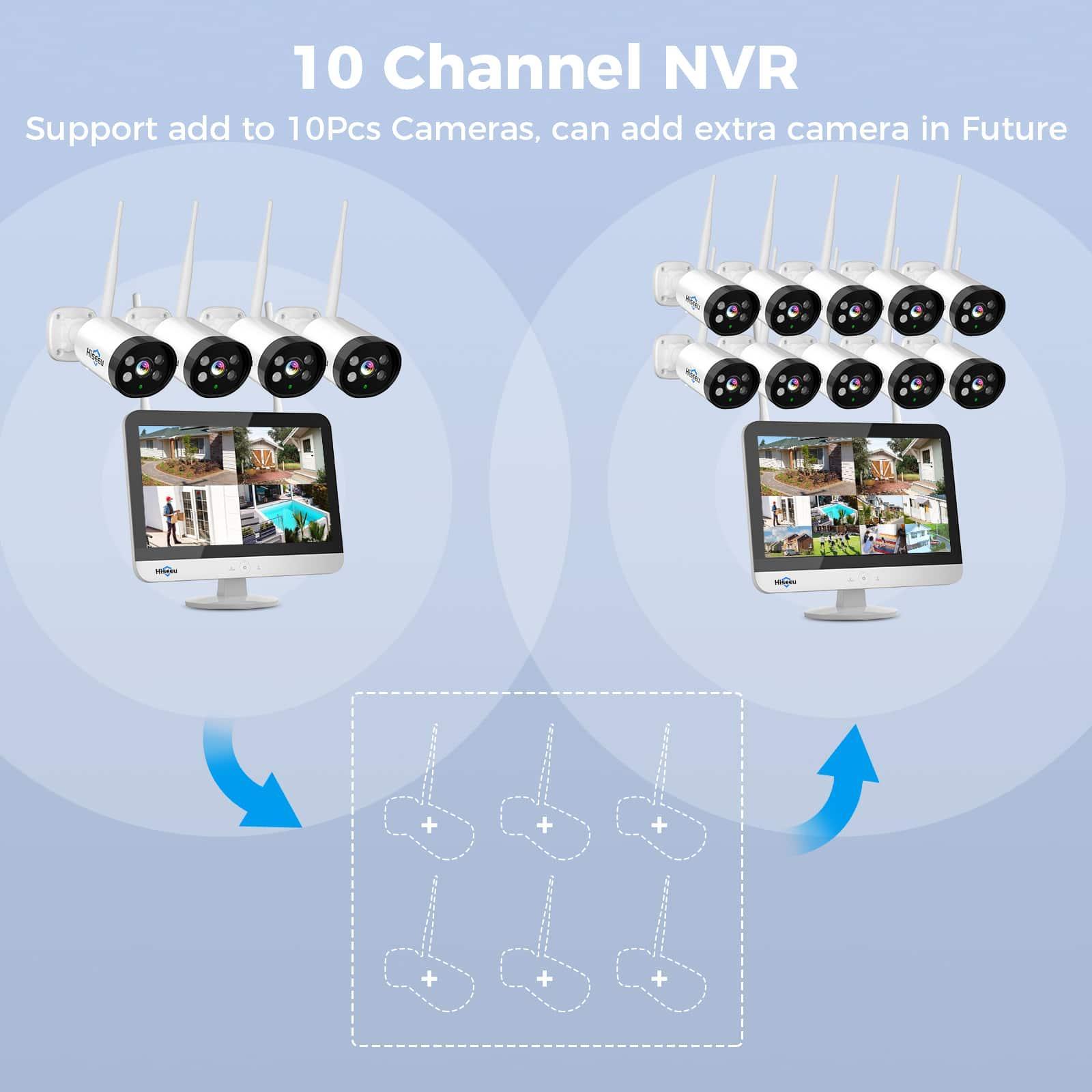 [Wireless,Expandable 10Channels  12.1"Monitor NVR] 2k Wireless Security Camera System BUILD-IN HDD