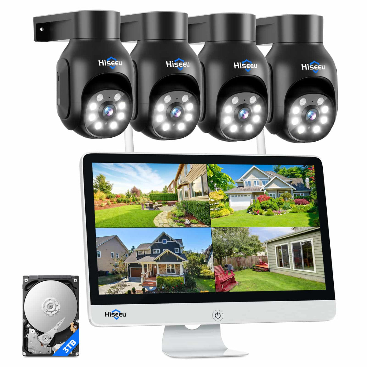 [Wireless Pro, 2.4G&5G WiFi, Expandable 16Channels 15" LCD Monitor NVR] 5MP PTZ Security Black Color Camera System BUILD-IN 3TB HDD with Motion Alert