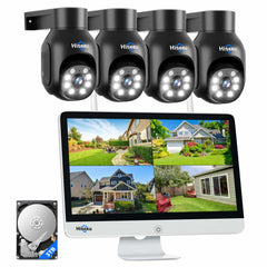 [Wireless Pro, 2.4G&5G WiFi, Expandable 16Channels 15" LCD Monitor NVR] 5MP PTZ Security Black Color Camera System BUILD-IN 3TB HDD with Motion Alert