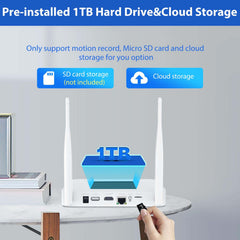 [Wireless Pro, AI Human Detection, Expandable 10Channels NVR] 4MP Solar Wireless Security Camera System BUILD-IN 1TB HDD