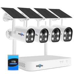 Hiseeu [Expandable 10CH,3MP] NVR Wireless Security Camera System Outdoor Indoor, AI Human Detection, 2-Way Audio, 3MP Solar Powered Cameras with Color Night Vision, IP66 Waterproof, 1TB Hard Drive preinstalled - Hiseeu