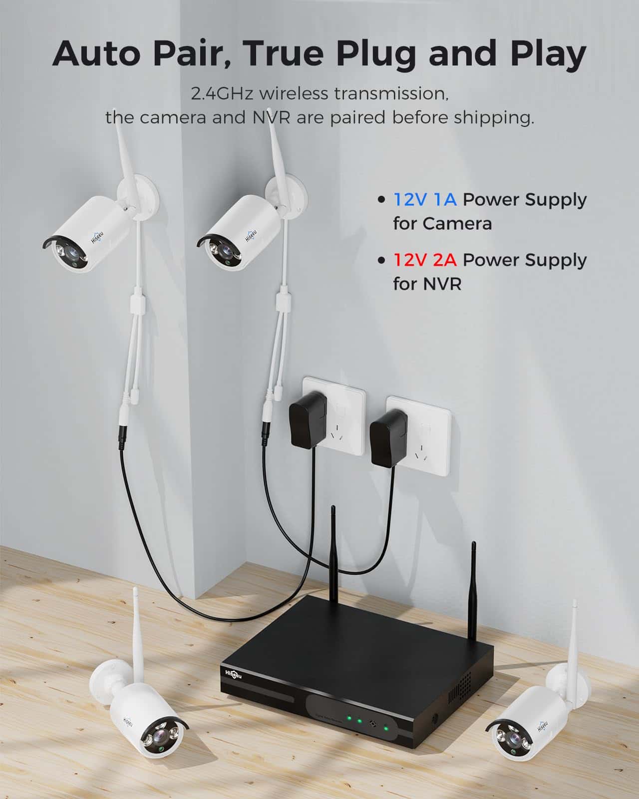 D437 HiSEEU 防犯カメラ WK-4HB613 WiFi-Pro Wireless Pro, 100ft Range, Expandable 10Channels 4K NVR] 2K 3MP