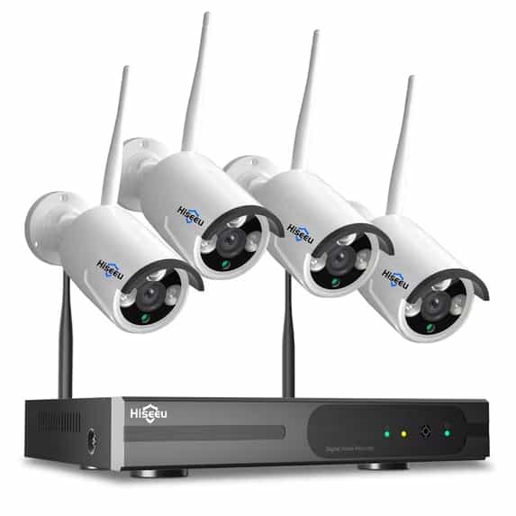Hiseeu 4Pcs 3MP Wired Wi-Fi Security Camera System,Color Night Vision , IP66 Waterproof, Motion Alert,No HDD