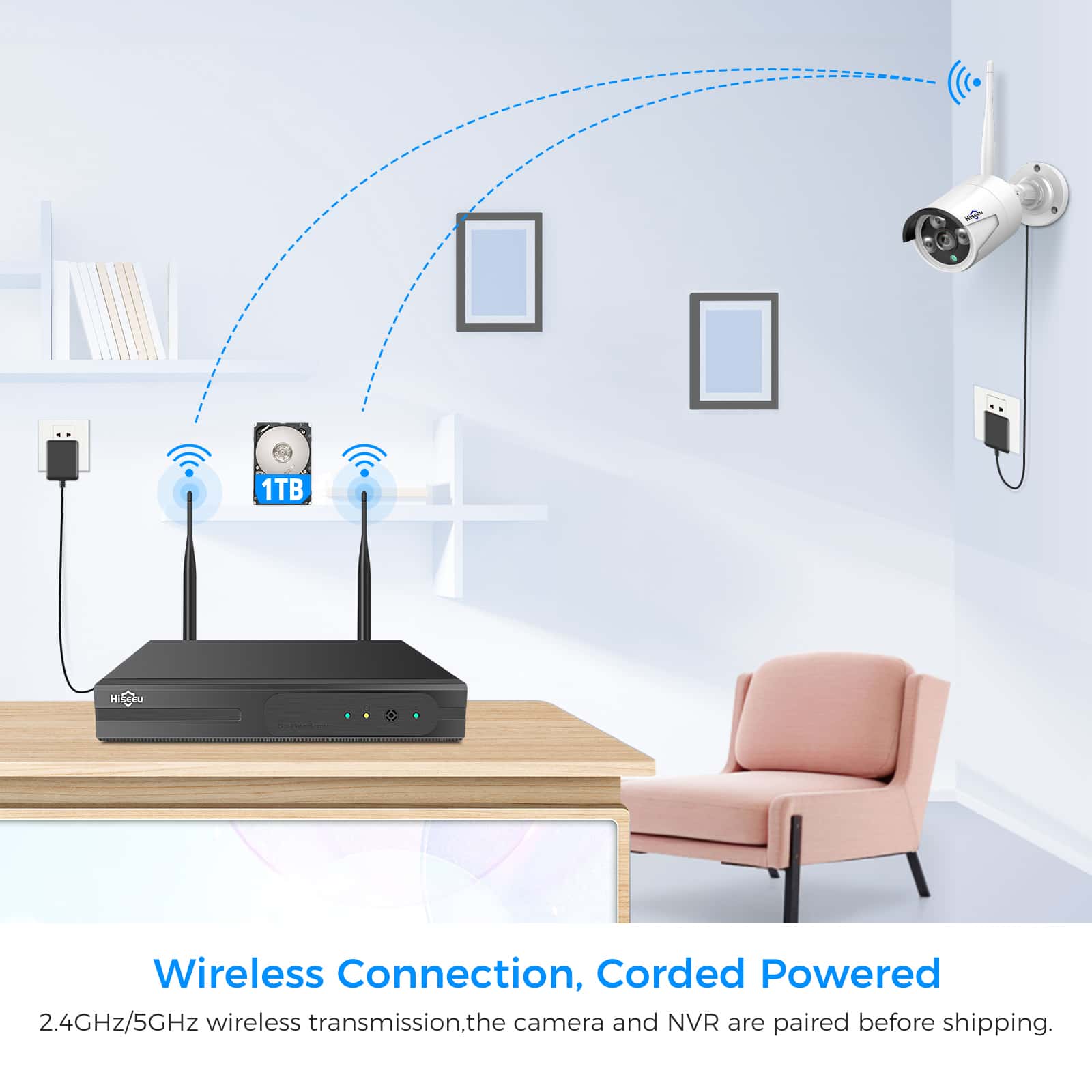 [Wireless Pro, 100ft Range, Expandable 16Channels 4K NVR] 2k 3MP Wireless Security Camera System BUILD-IN HDD