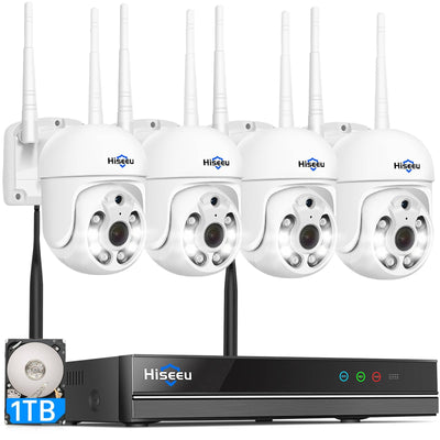 [Wireless Pro, AI Human Detection, Expandable 10Channels 4K NVR] 5MP 360° PTZ Wireless Security Camera System BUILD-IN 1TB HDD With Two Way Audio