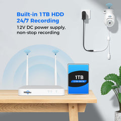 [Wireless, 24/7 Recording, Expandable 10Channels Mini NVR] 5MP PTZ 360° Security Camera System BUILD-IN 1T HDD with Two-Way Audio