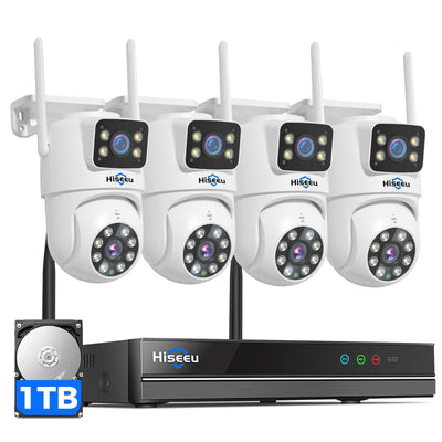 [Wireless Pro, 5G&2.4G WiFi, Expandable 10Channels 4K NVR] 2K Dual Lens Wireless Security PTZ Camera System BUILD-IN 1TB HDD with Auto Tracking