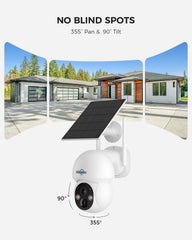 [2.4G&5G WiFi, Expandable 10CH 4K NVR] 4MP Solar-Powered Wireless PTZ 360° View Security 2Pcs Camera System BUILD-IN 500GB HDD