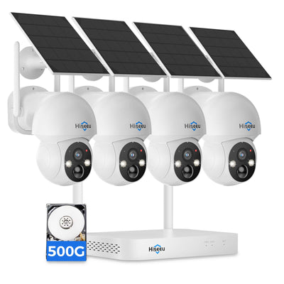 [2.4G&5G WiFi, Expandable 10CH 4K NVR] 4MP Solar-Powered Wireless PTZ 360° View Security Camera System BUILD-IN HDD