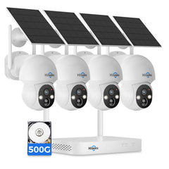 [2.4G&5G WiFi, Expandable 10CH 4K NVR] 4MP Solar-Powered Wireless PTZ 360° View Security Camera System BUILD-IN HDD
