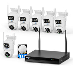 [Wireless Pro, 5G&2.4G WiFi, Expandable 10Channels 4K NVR] 2K Dual Lens Wireless Security PTZ Camera System BUILD-IN 1TB HDD with Auto Tracking