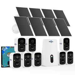 [AI Motion Detection, Expandable 10CH, 2.4G & 5G WiFi] 4MP Wireless Solar-Powered Security Cameras System With Two-Way Audio