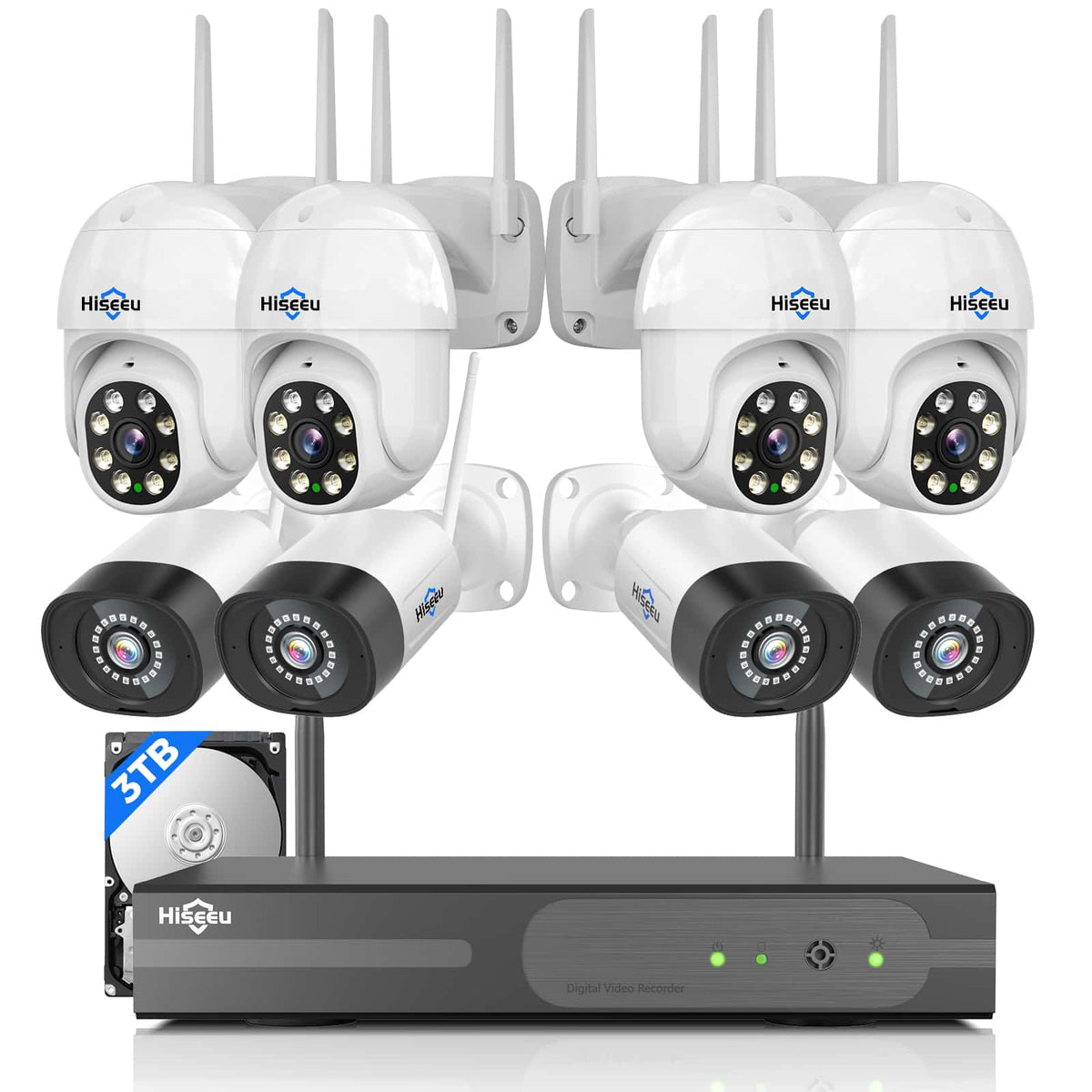 [Wireless Pro, 24/7 Recording, Expandable 16Channels 4K NVR] 8Pcs PTZ & Bullet 5MP Security Cameras System BUILD-IN 3TB HDD With Smart Motion Detection