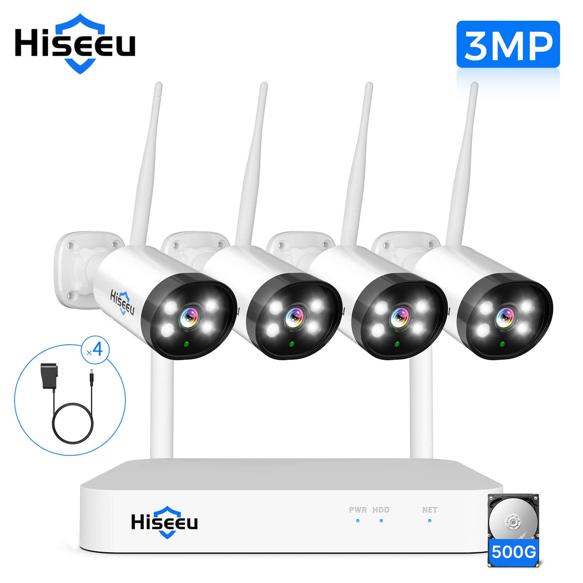 [Wireless Pro, 2.4G/5GHz WiFi, Expandable 10Channels 4K Mini NVR] 3MP Wireless Security Outdoor Camera System BUILD-IN 500GB HDD with Two-Way Audio
