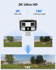 2.4/5G WiFi Pro 4MP Dual Lens Ultra Wide Angle Wireless Outdoor Camera 24/7 Recording
