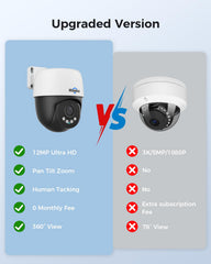 12MP PoE 360° Panoramic PTZ Wired Security Camera Human Auto Tracking