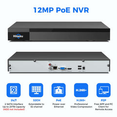 【NO Hard Drive】Hiseeu 32CH 12MP PoE NVR Network Video Recorder for Home Security Camera System, Work with 12MP/8MP/5MP/4MP/3MP/1080P PoE Security Cameras