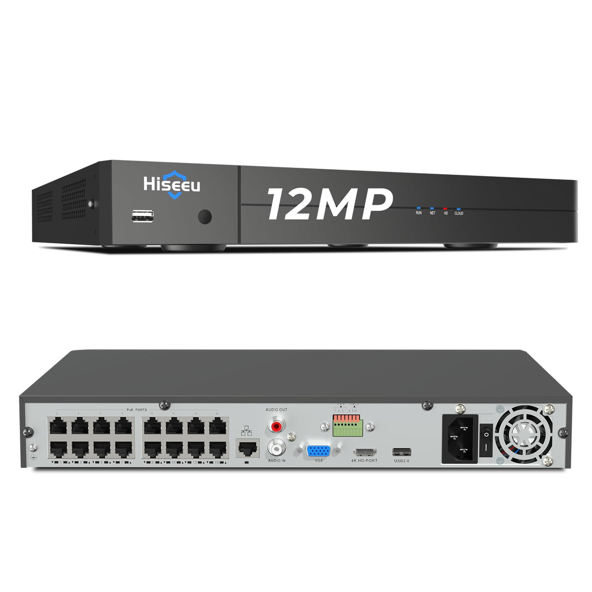 【NO Hard Drive】Hiseeu 16CH Extendable 12MP PoE NVR Network Video Recorder, Works with 12MP/8MP/5MP/4MP/3MP/1080P PoE Cameras