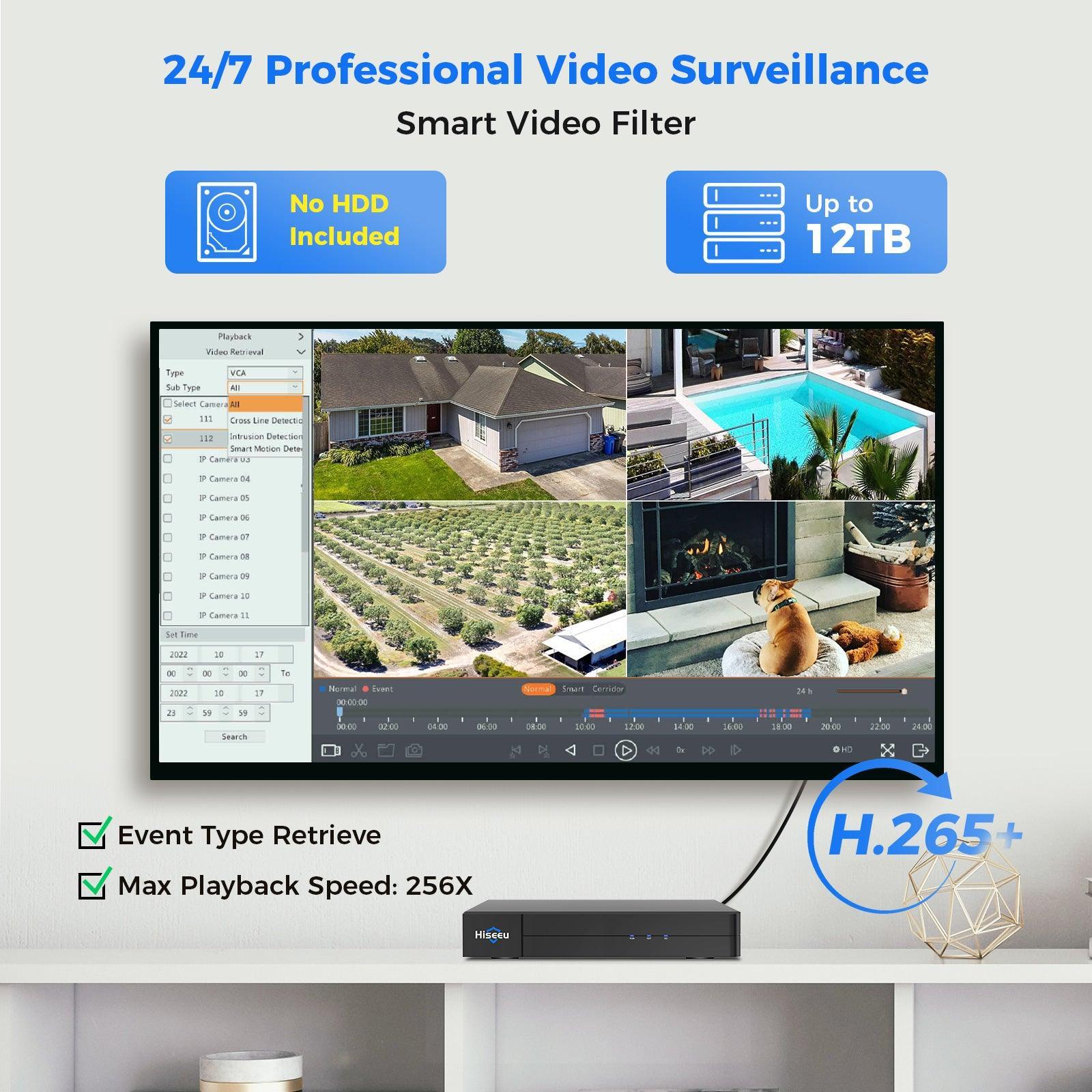 Hiseeu 4K PoE Network Video Recorder NVR, Support 4K/2K/8MP/5MP/3MP/1080P PoE Camera, Free Remote Access, Motion Alarm, 24/7 Recording, Smart Playback, No Hard Disk Drive - Hiseeu