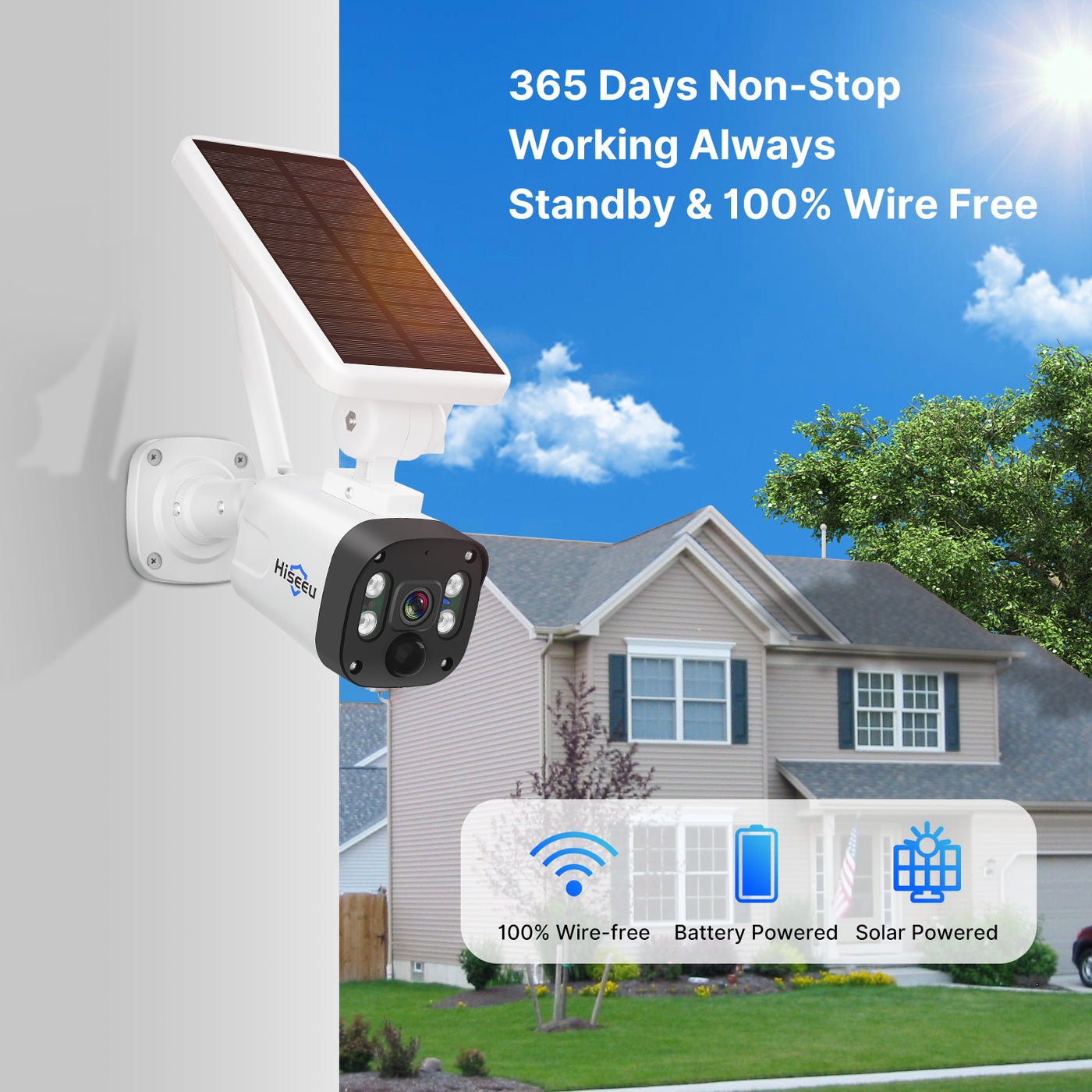 [4CH Expandable, 4MP]Wireless Security Camera Outdoor, 4MP Solar Camera, Wire-Free, Battery Powered Home Camera,PIR,Spotlight, 2-Way Audio, IP66 Waterproof, 90-Day Video Storage, Work with Alexa