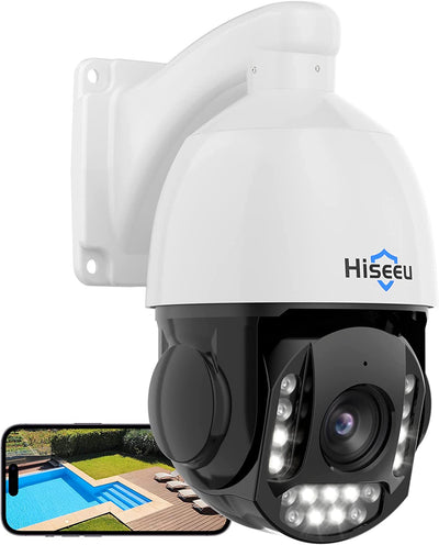Hiseeu [360°&30X Optical Zoom] 5MP PoE PTZ Home Security Cameras, 360°Pan&90°Tilt Security Camera Outdoor&Indoor, 2 Way Audio, Auto Tracking, APP Motion Alerts, SD Card Storage, Spotlight&Sound Alarm