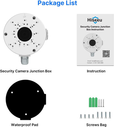 Hiseeu Universal Bullet Security Camera Junction Box, Waterproof/Metal Base/Hide Cables/Wall Ceiling Mount Bracket, Compatible with Hiseeu Security Camera Outdoor Indoor (Dome&Bullet Camera)
