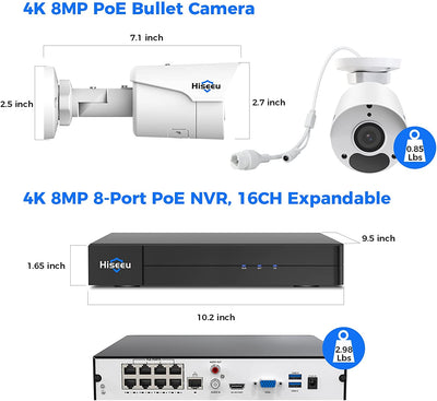 [Expandable 16CH,8MP] 4K Security Camera System, PoE Security Camera System , H.265+, WDR, 1-Way Audio, IP67 Waterproof,Free Remote Access, 3TB HDD for 7/24 Record