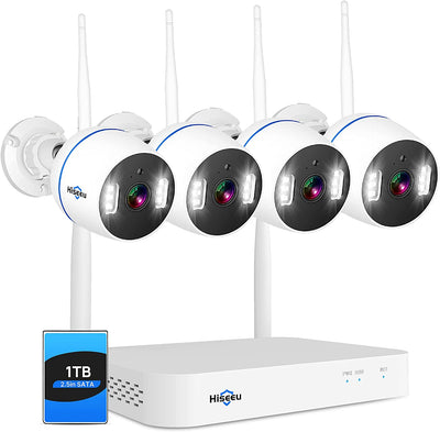 [10CH Expandable, 3MP] Wireless Security Camera System 3MP Spotlight IP Cameras WiFi Surveillance System with 2 Way Audio,Light&Sound Alarm with 8CH NVR 1TB Hard Drive Compatible Alexa