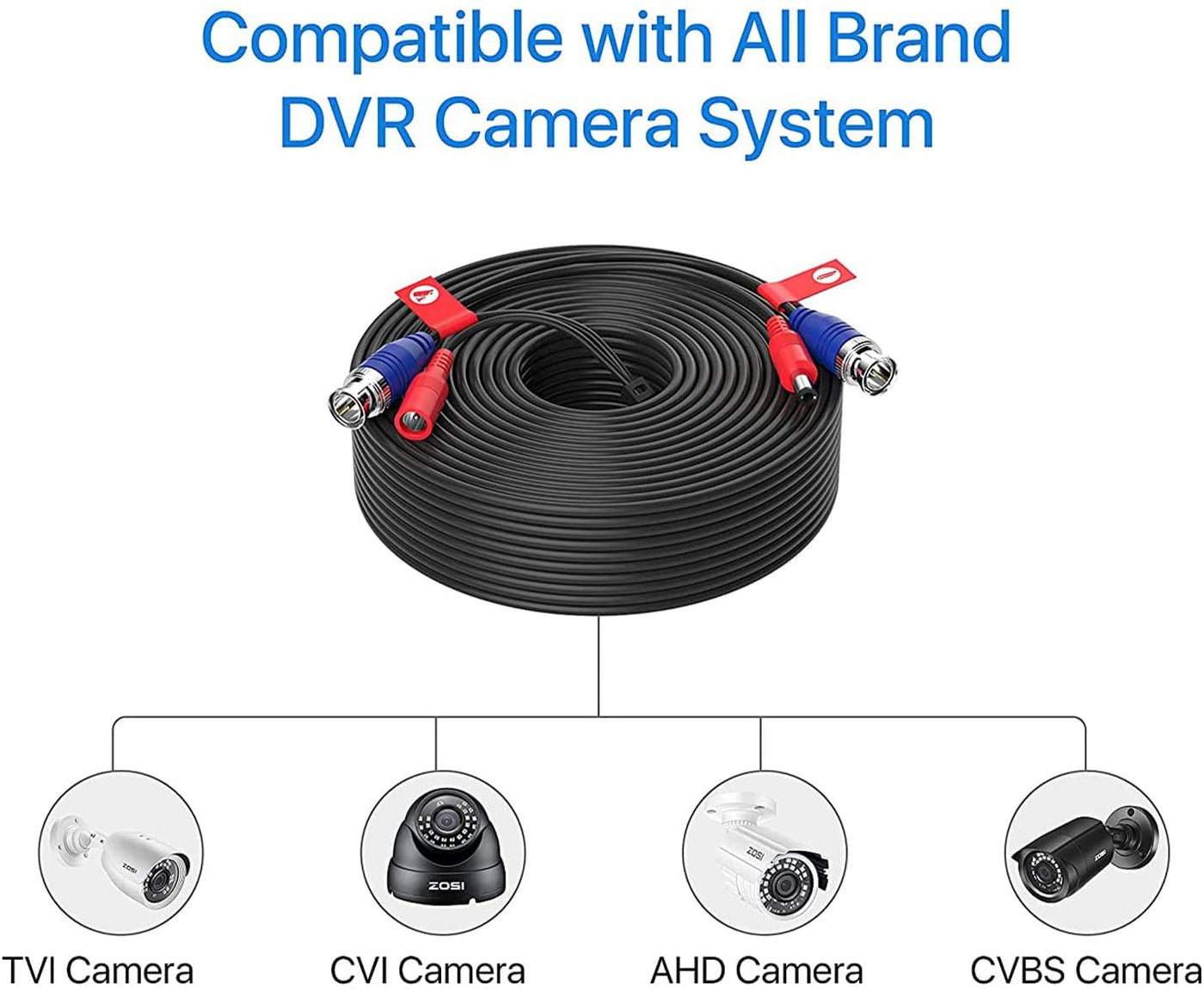 60Feet BNC Vedio Power Cable Pre-Made Al-in-One Camera Video BNC Cable Wire Cord for Surveillance CCTV Security System with Connectors(BNC Female and BNC to RCA)