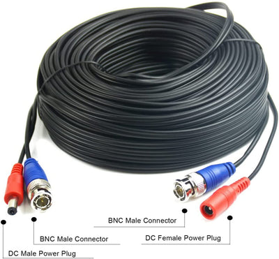 96Ft BNC Cable BNC Vedio Power Cable Pre-Made Al-in-One Camera Video BNC Cable Wire Cord for Surveillance CCTV Security System with Connectors(BNC Female and BNC to RCA)