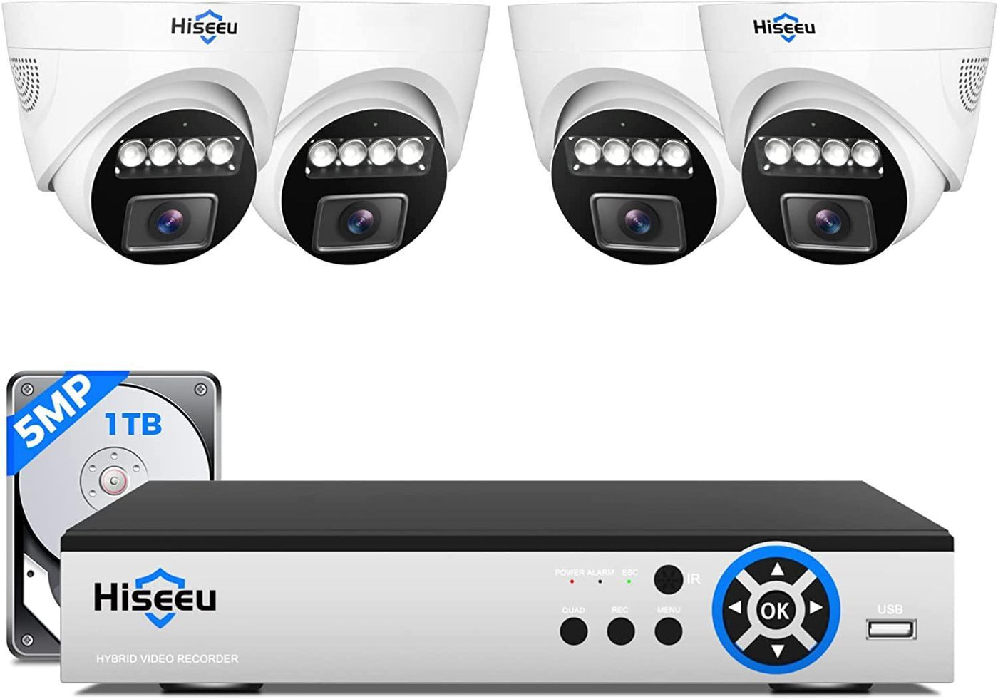 [Face Detection] 5MP Home Security Camera System, w/4 Pcs Dome&Indoor Security Cameras, PC/Mobile Remote Access, Night Vision, 1TB HDD, 7/24 Record, Motion Alerts for CCTV Surveillance