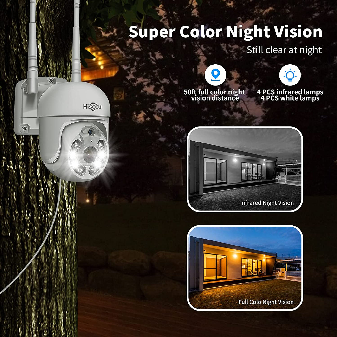 【2K,Pan/Tilt/ Control】 Hiseeu AI Human Detection Wireless Security Camera System,Two Way Audio, Color Night Vision,Mobile&PC Remote,Outdoor IP66 Waterproof, 7/24/Motion Record,Motion Alert（refurbished）