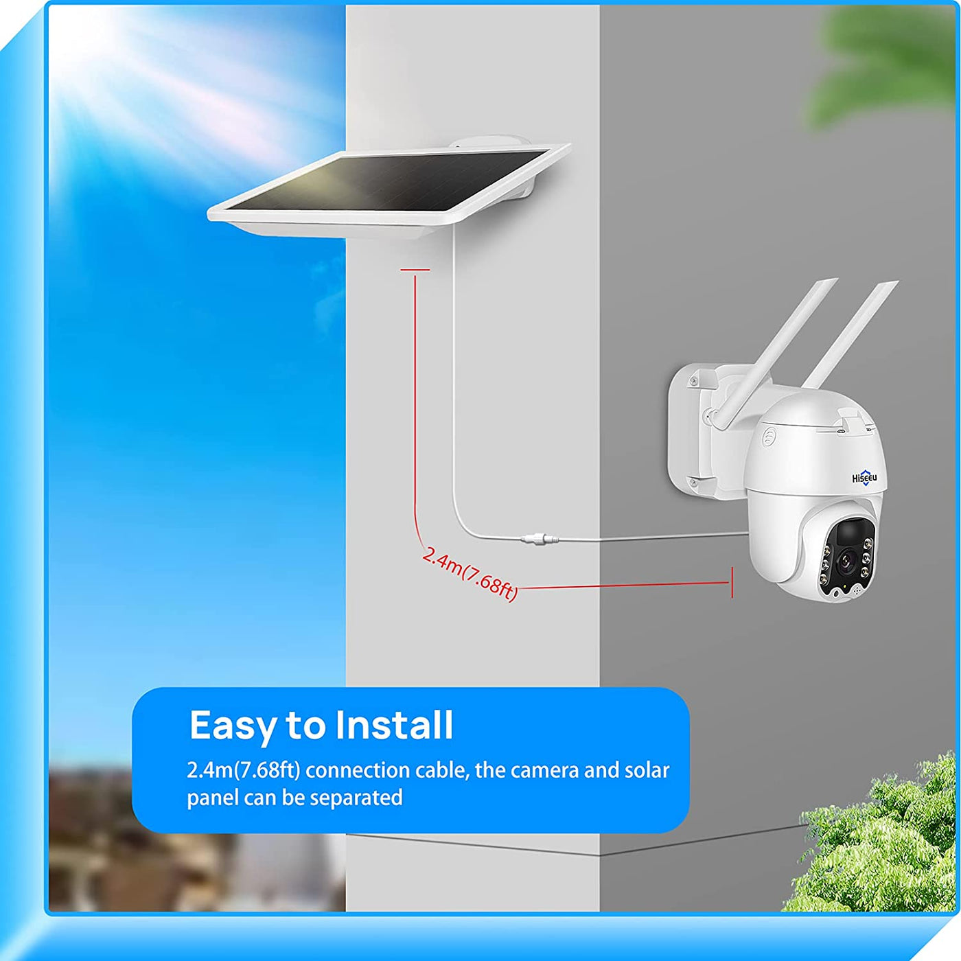 Solar Security Camera 2K Pan/Tilt Security Camera Wireless Outdoor, Battery Powered, Wire-Free, Color Night Vision,Two Audio,IP66 Waterproof,PIR Human Detection, 2.4Ghz WiFi, Work with Alexa