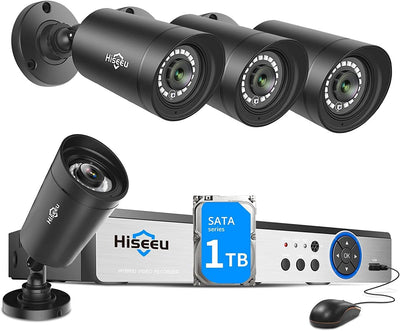 8CH Hiseeu Security Camera System, 1TB HDD Home CCTV Camera Security System w/4pcs 1080P Indoor&Outdoor Security Cameras, Face Detection, Instant APP Alert, Playback, Night Vision for 7/24 Record(Refurbished)