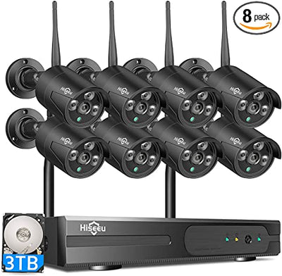 [Expandable 10CH,3MP]Wireless Security Camera System with 1TB/3TB Hard Drive with One-Way Audio,10 Channel NVR 4Pcs/8Pcs 1296P 3MP Night Vision WiFi Security Surveillance Cameras DC Power Home Outdoor