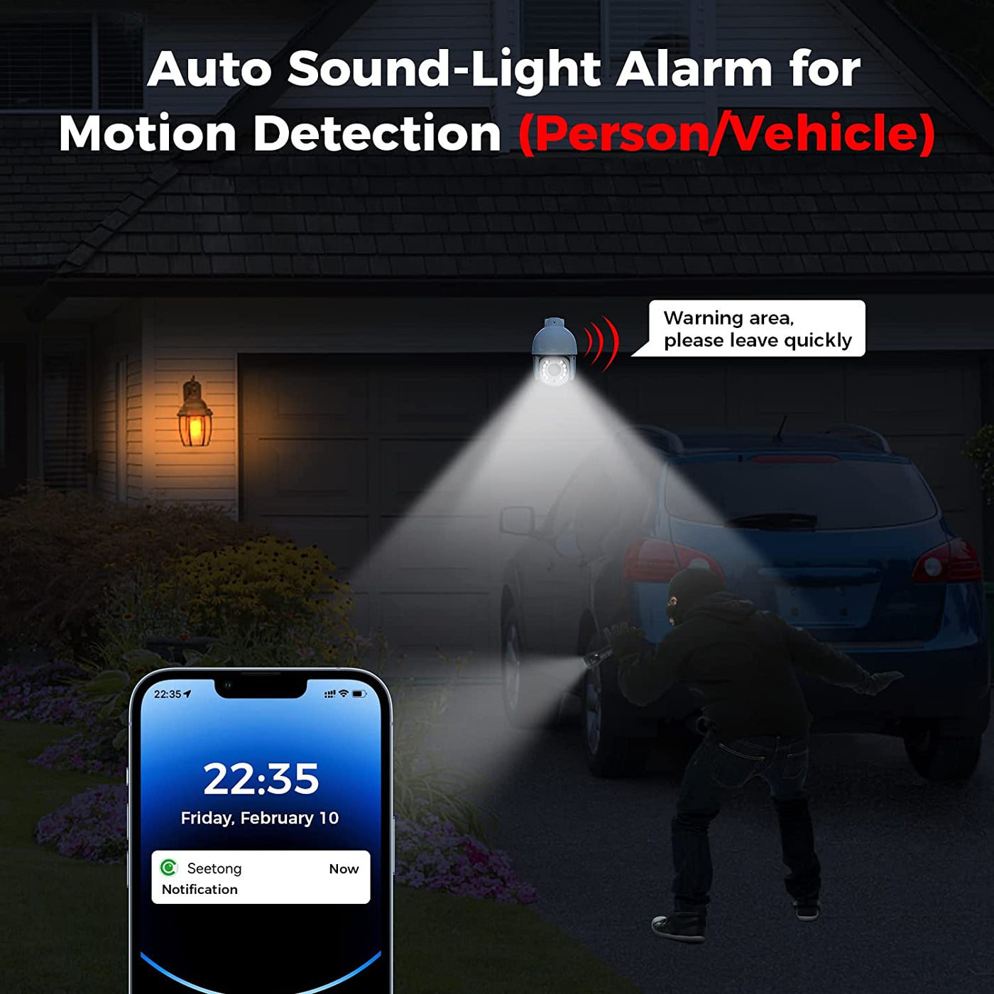 [Human&Vehicle Detect] 5MP PoE PTZ Home Security Cameras, Auto Tracking,10X Optical Zoom, Color Night Vision, 2 Way Audio, 350° View, Spotlight&Sound Alarm for Indoor&Outdoor Home Surveillance
