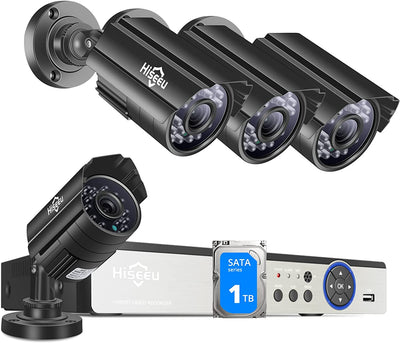 Hiseeu H.265+ 1080p Home Security Camera System, 8CH Indoor Outdoor Security Cameras with Night Vision/Motion Alert/Remote Access/1 TB HDD, 4*Waterproof&Wired Surveillance Cameras for 24/7 Recording（refurbished）
