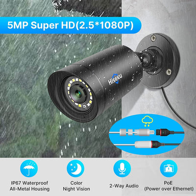 [Spotlight+2 Way Audio] 5MP PoE Security Camera, Compatible PoE Security Camera System NVR Model H5-NVR-P-8