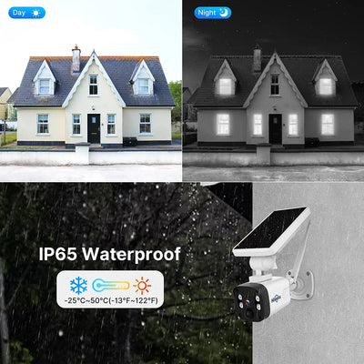 4MP Solar Wireless Security Camera Outdoor with PIR Detection, Color Night Vision, Spotlight, 2-Way Audio, IP66 Waterproof - Battery Powered Wire-Free Home Camera System ， Works with Alexa