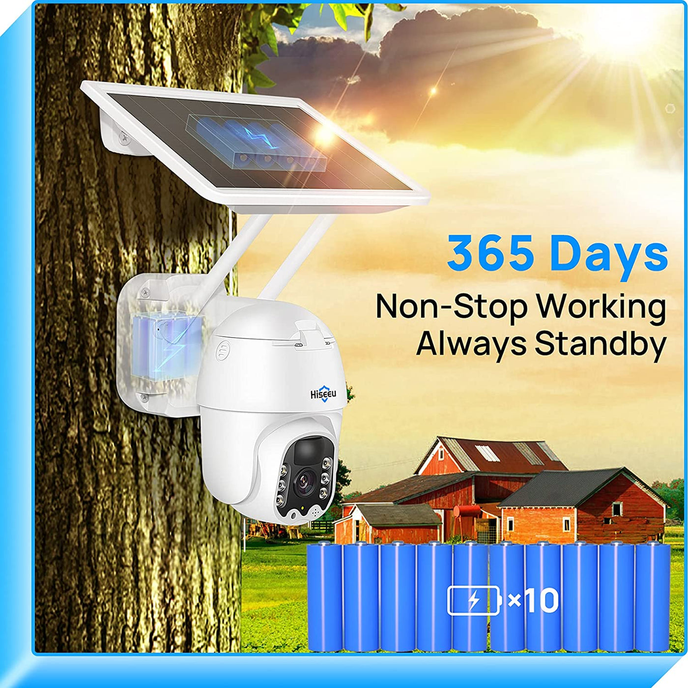 Solar Security Camera 2K Pan/Tilt Security Camera Wireless Outdoor, Battery Powered, Wire-Free, Color Night Vision,Two Audio,IP66 Waterproof,PIR Human Detection, 2.4Ghz WiFi, Work with Alexa