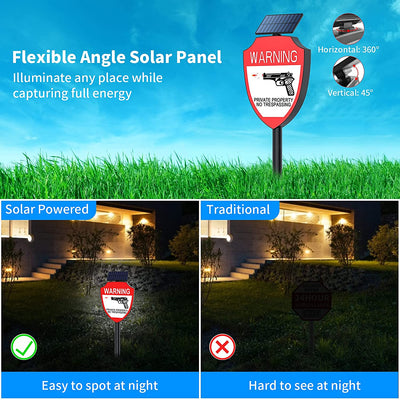 【Solar Powered,Weapon Signs】 Wireless Solor Powered Yard Signs Fake Camera Auto Night Mode IP65 Waterproof Rifle for Yard