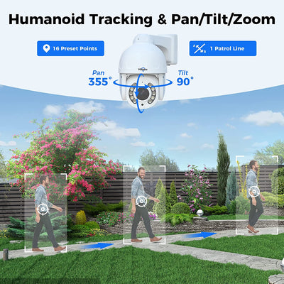 [Human&Vehicle Detect] 5MP PoE PTZ Home Security Cameras, Auto Tracking,10X Optical Zoom, Color Night Vision, 2 Way Audio, 350° View, Spotlight&Sound Alarm for Indoor&Outdoor Home Surveillance