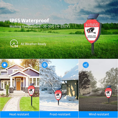 【Solar Powered,Yard Signs】 Wireless Solor Powered Camera Signs Fake Camera Auto Night Mode IP65 Waterproof Camera for Yard